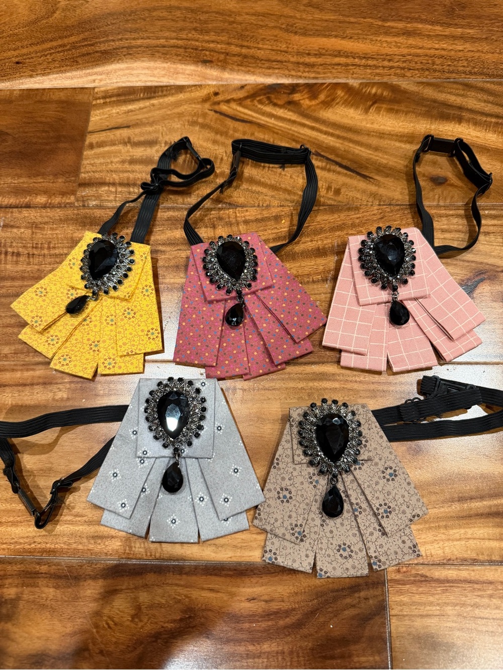 Decorative Fabric Neckwear with Black Teardrop Jewel - Multiple Colors